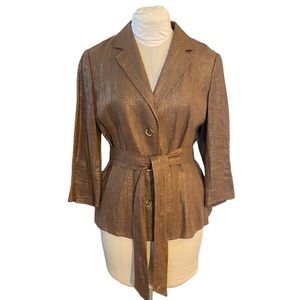 Dana Buchanan Linen Jacket with belt camel brown with gold threads size 10